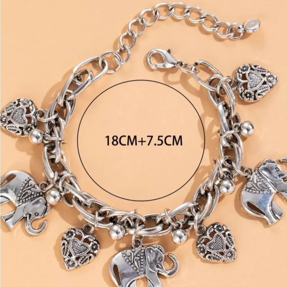 Silver Elephant & Heart Charm Anklet - Women's Jewelry - Picture 3 of 5